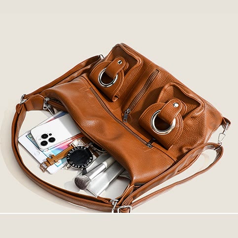 Umwandelbarer Rucksack aus weichem Leder mit zwei Fächern für Damen