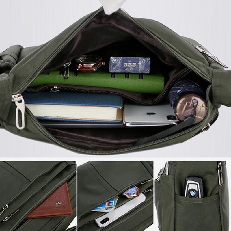 Leichte Umhängetasche aus Nylon mit mehreren Taschen für Herren