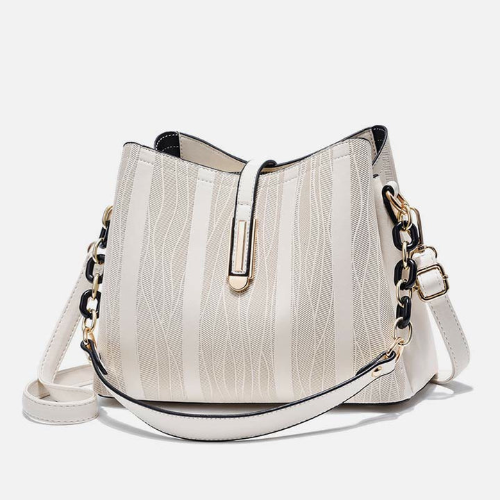 Handtasche mit Streifenmuster für Damen, groß, veganes Leder, Umhängetasche