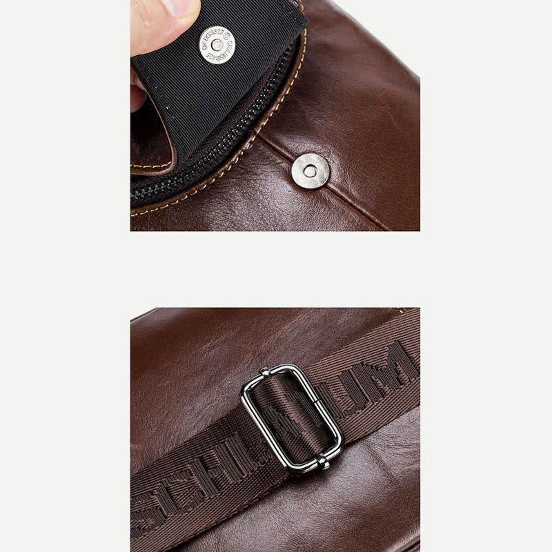 Brusttasche aus echtem Leder mit mehreren Taschen und USB-Ladeanschluss