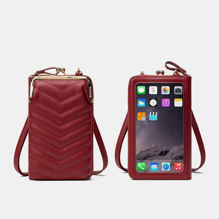 Kleine Crossbody-Handy-Geldbörse für Damen aus gestepptem Leder