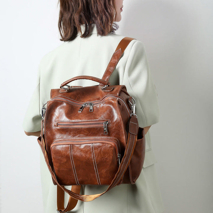 Rucksack für Damen, großes Fassungsvermögen, kleiner Rucksack aus weichem PU-Leder