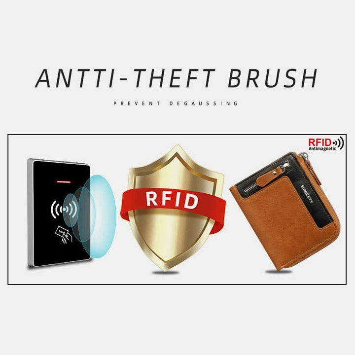 RFID-blockierende kleine Geldbörse aus Leder mit Rundum-Reißverschluss für die Vordertasche