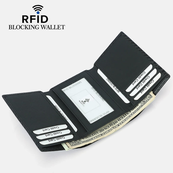 Dreifach gefaltete Herren-Geldbörse aus Leder mit RFID-Blockierung, minimalistisches Kohlefaser-Muster