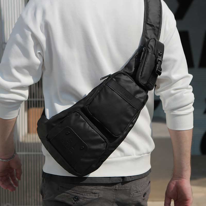 Schultertasche für Herren, Schwarz, großes Fassungsvermögen, minimalistischer Oxford-Umhängerucksack
