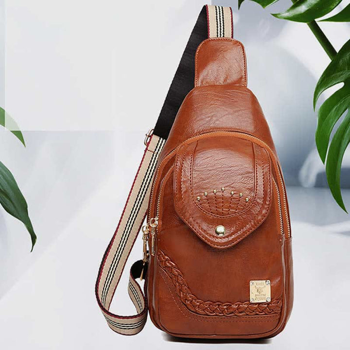 Kleiner Sling-Rucksack aus Kunstleder, Mehrzweck-Brusttasche mit Doppelreißverschluss, Rushsack