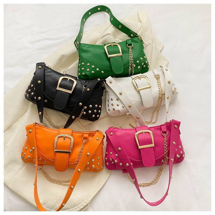 Umhängetasche für Damen, Nieten, Punk, einfarbig, Partytasche