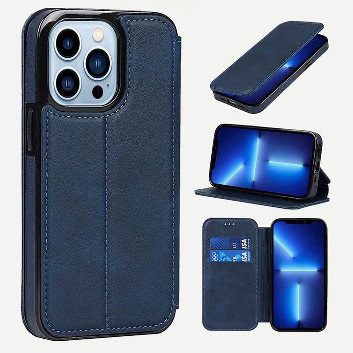 Handyhülle für iPhone 14 Clamshell Lederhülle mit Kartenfächern