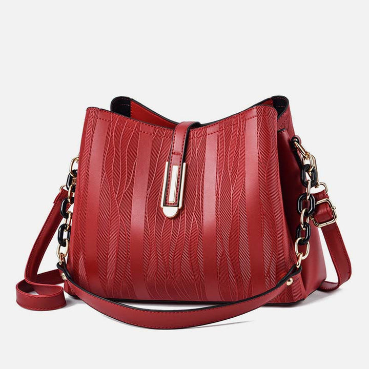 Handtasche mit Streifenmuster für Damen, groß, veganes Leder, Umhängetasche