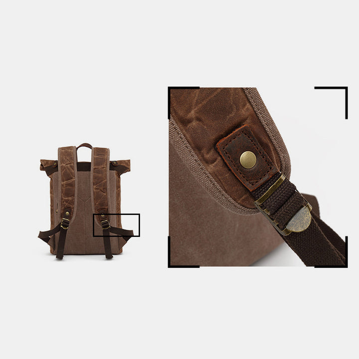 Unisex Leder Canvas gewachster Rucksack Reiserucksack wasserdichte Laptoptasche