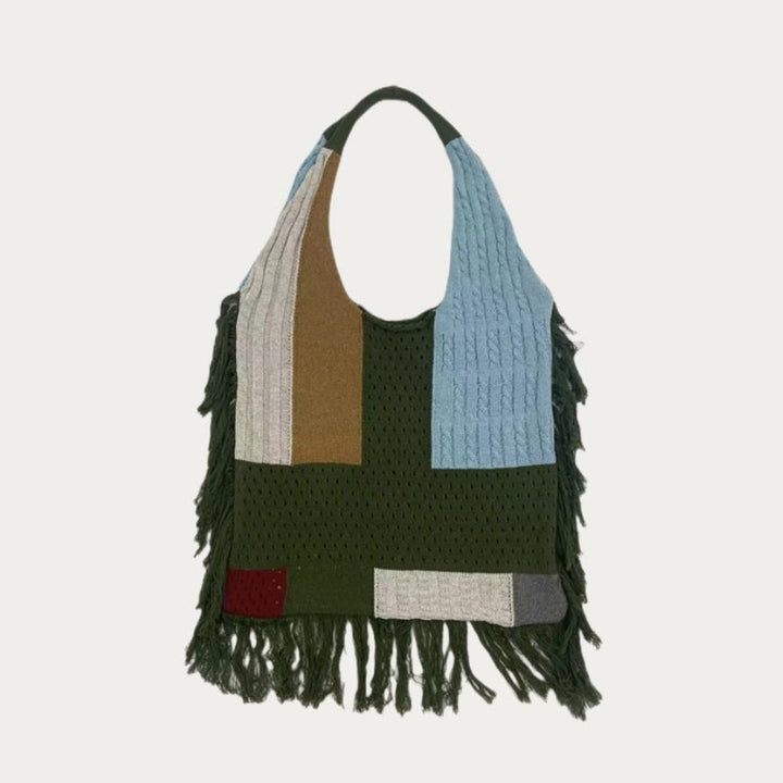 Quaste Umhängetasche für Damen Einfache Retro Gespleißte Stricktasche