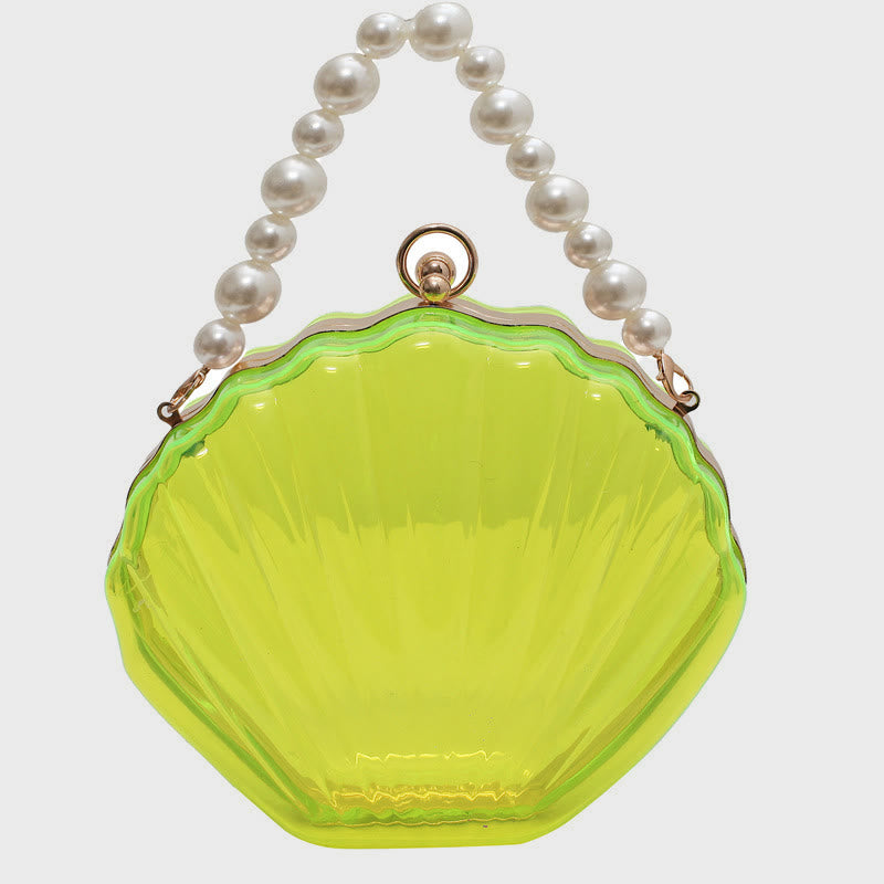 Umhängetasche für Damen mit Perlenkette und Clip, transparente Tasche