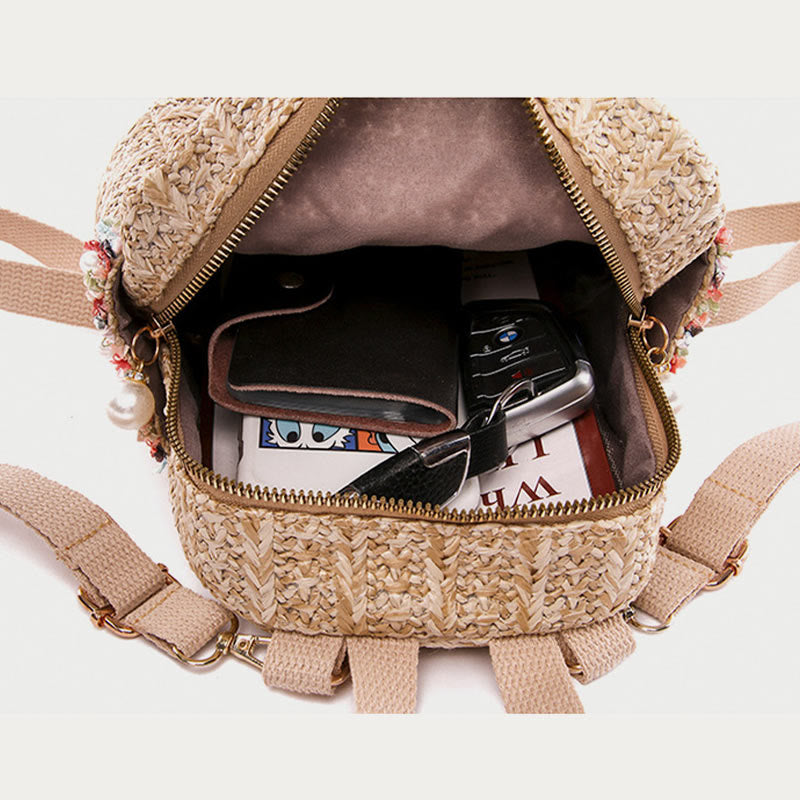 Strohrucksack für Damen, Mini-Tagesrucksack für den Außenbereich, leicht, lässig