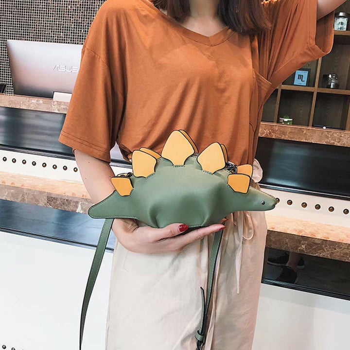Umhängetasche für Damen, süße Dinosaurier-Kreativ-Schultertasche aus Leder