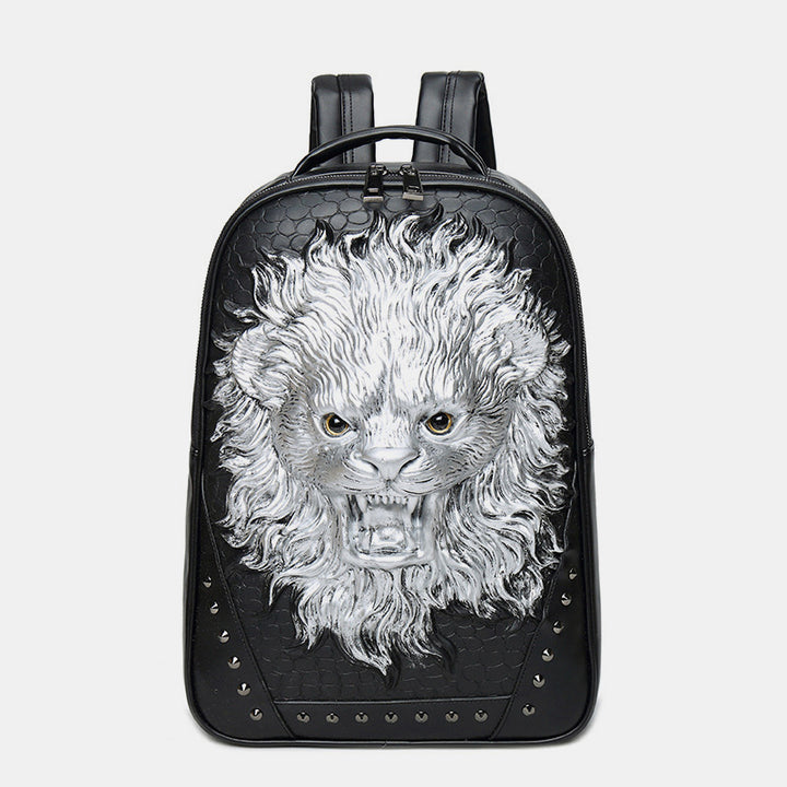 3D Tierkopf Rucksack mit Nieten aus Leder Coole Laptoptasche College Büchertasche