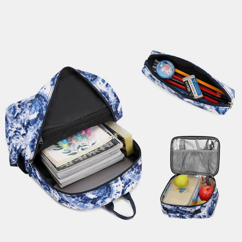 Schulrucksack-Set 3-teilig Batikmuster Mädchen Büchertaschen Lunchtasche Federmäppchen