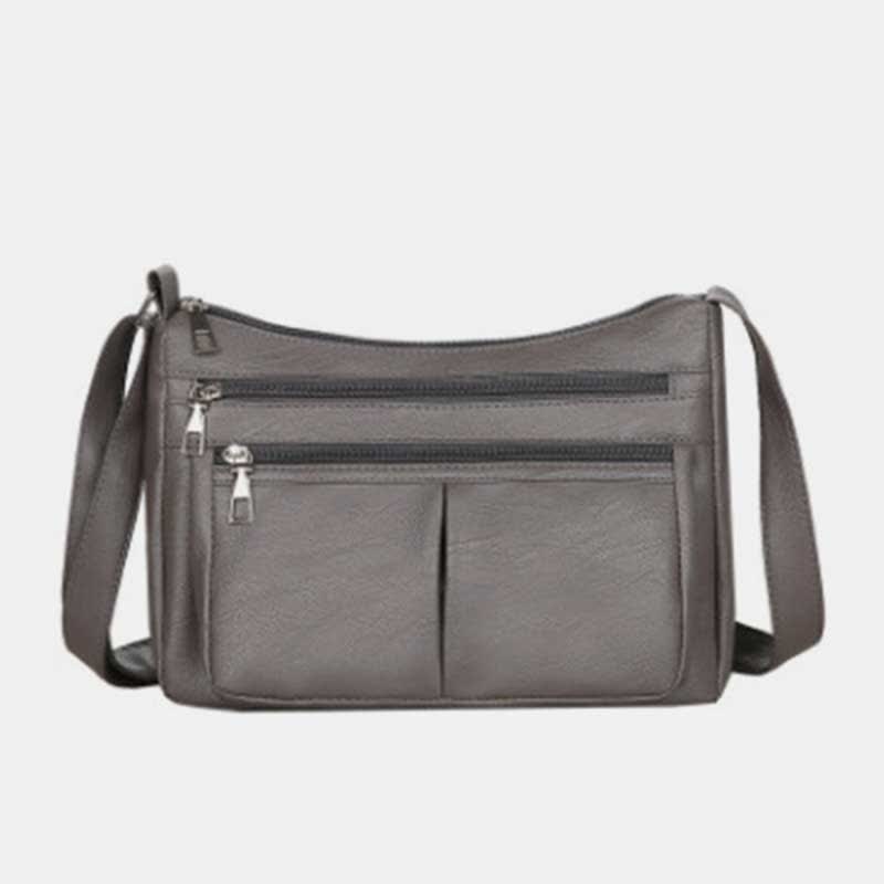 Umhängetasche mit 3 Reißverschlüssen für Damen, leichte, wasserdichte Schultertasche aus Leder
