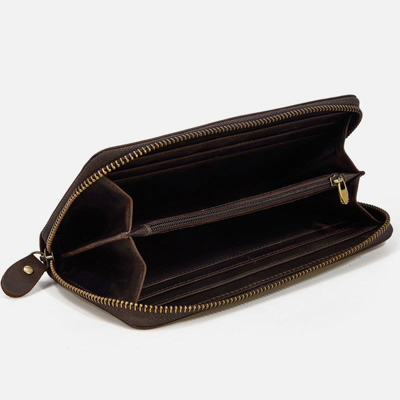 Lange Geldbörse für Herren mit RFID-Retroprägung, Leder, Handytasche