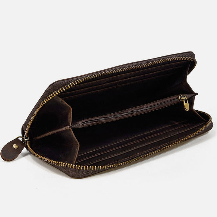 Lange Geldbörse für Herren mit RFID-Retroprägung, Leder, Handytasche