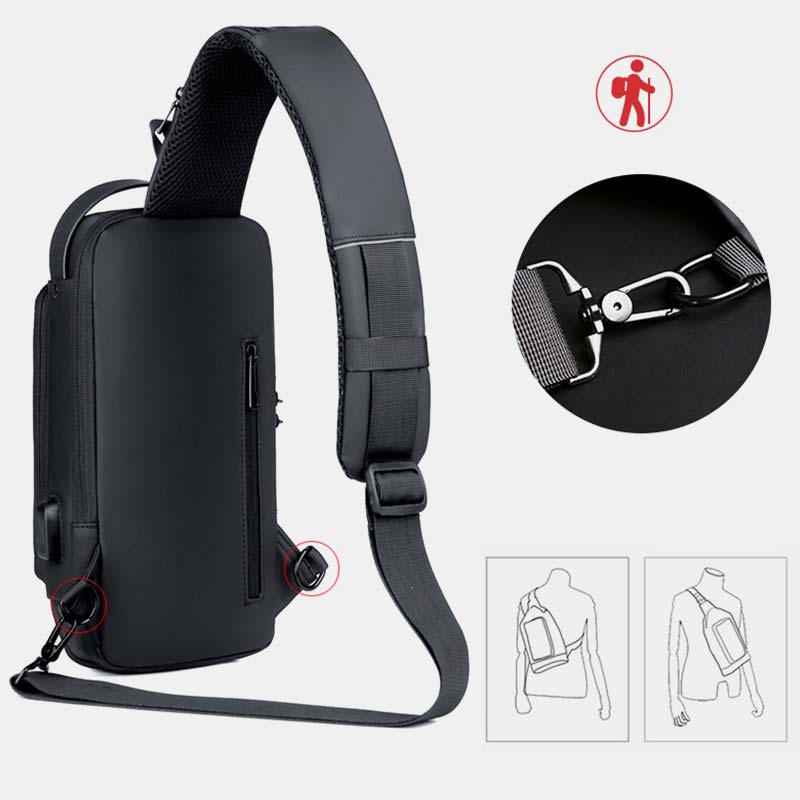 Diebstahlsichere, wasserdichte, lässige Schultertasche mit großem Fassungsvermögen, USB-Ladeanschluss und Reflektorstreifen