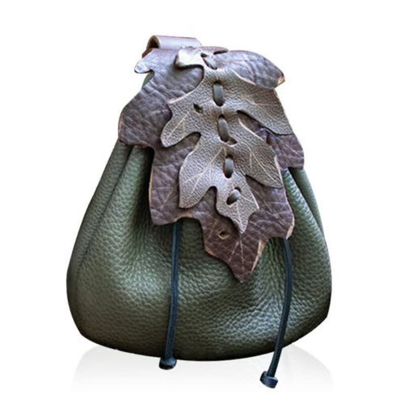 Mittelalterliche Renaissance-Münztasche aus Leder mit Kordelzug, Gürteltasche