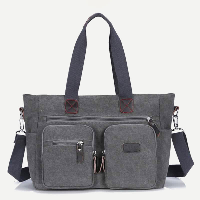 Tragetasche mit mehreren Taschen für Damen und Herren, Retro-Laptoptasche aus Segeltuch