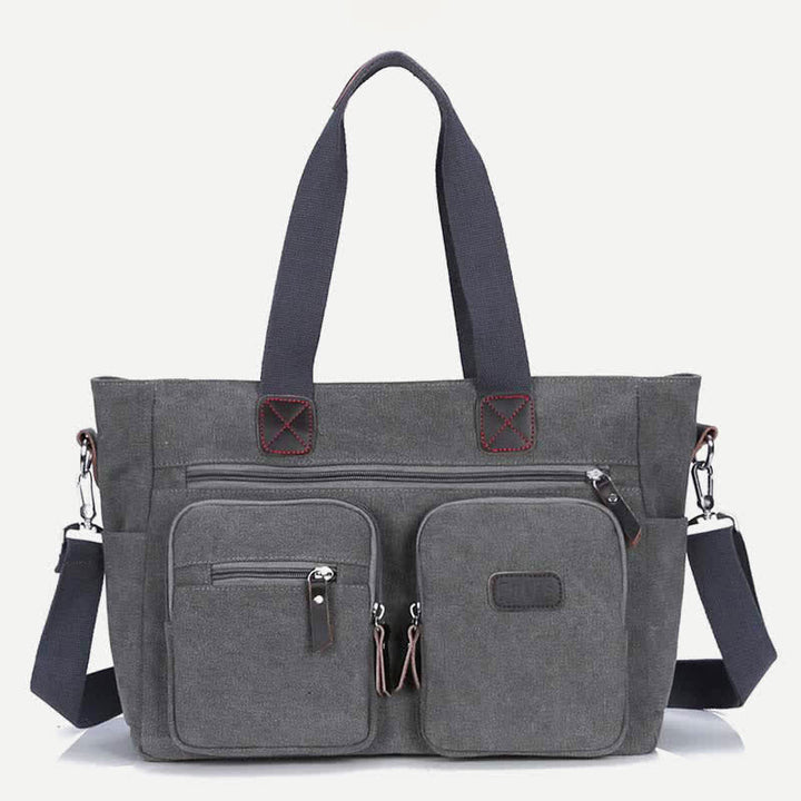 Tragetasche mit mehreren Taschen für Damen und Herren, Retro-Laptoptasche aus Segeltuch