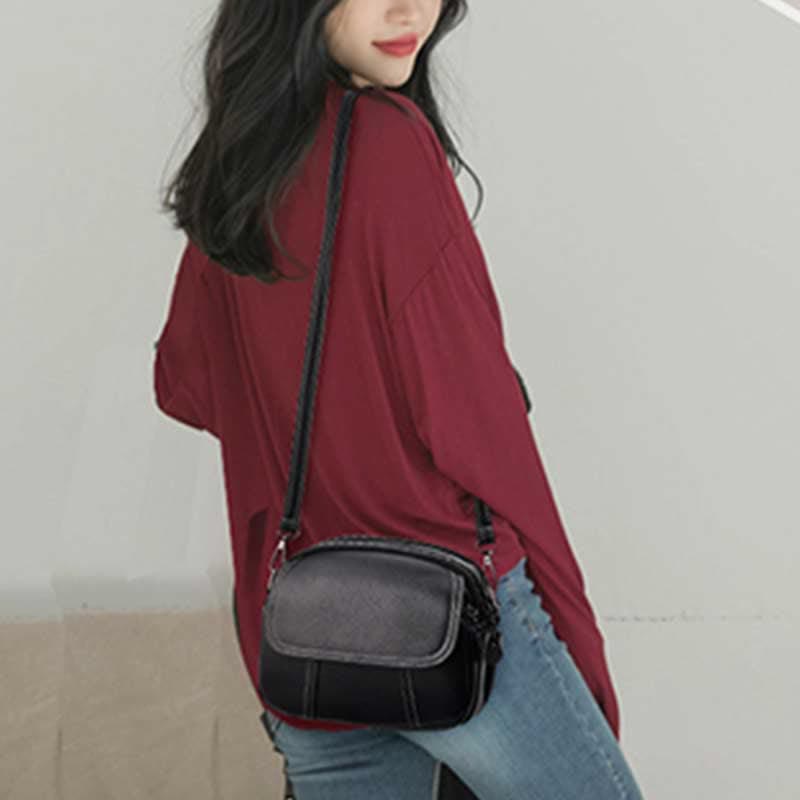 Kleine Umhängetasche mit dreifachem Reißverschluss, Leder, Handy-Geldbörse, Schultertasche