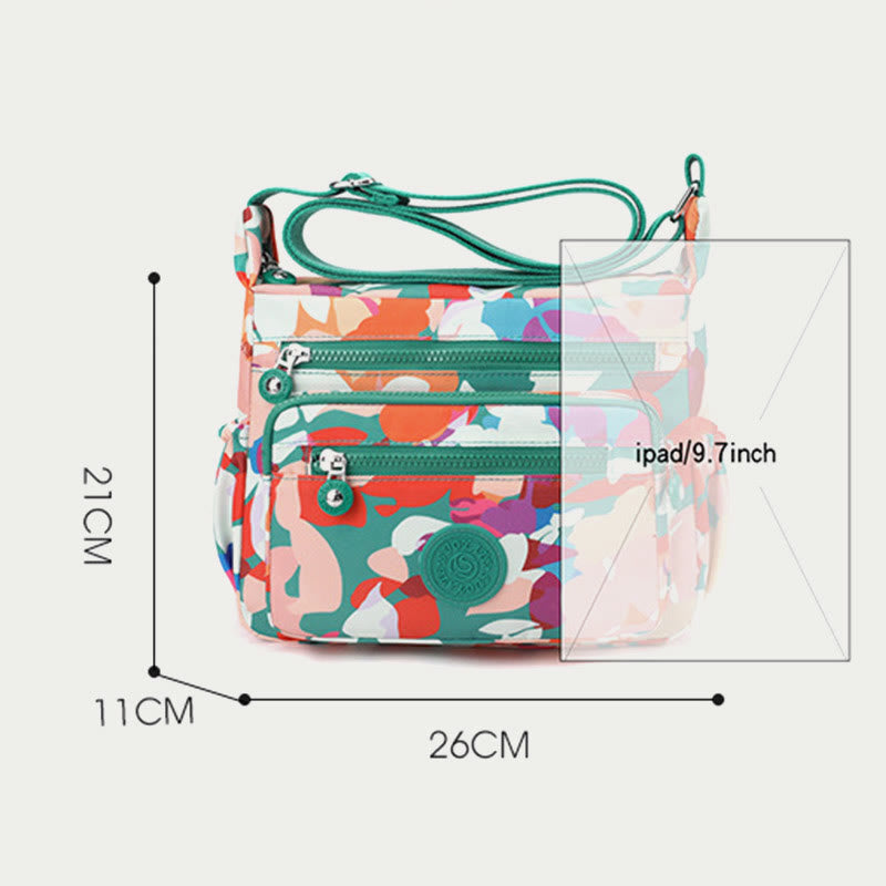 Umhängetasche aus Nylon für Damen, bedruckt, mehrfarbig, robuste Tasche