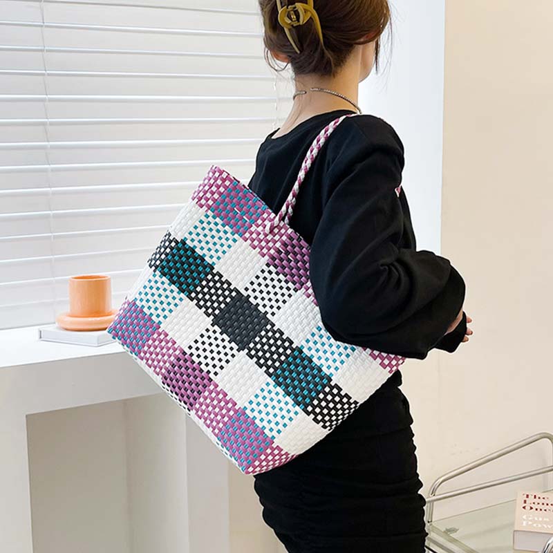 Gewebte Handtasche mit großer Kapazität, gefertigte Web-Einkaufstasche für den Strandeinkauf