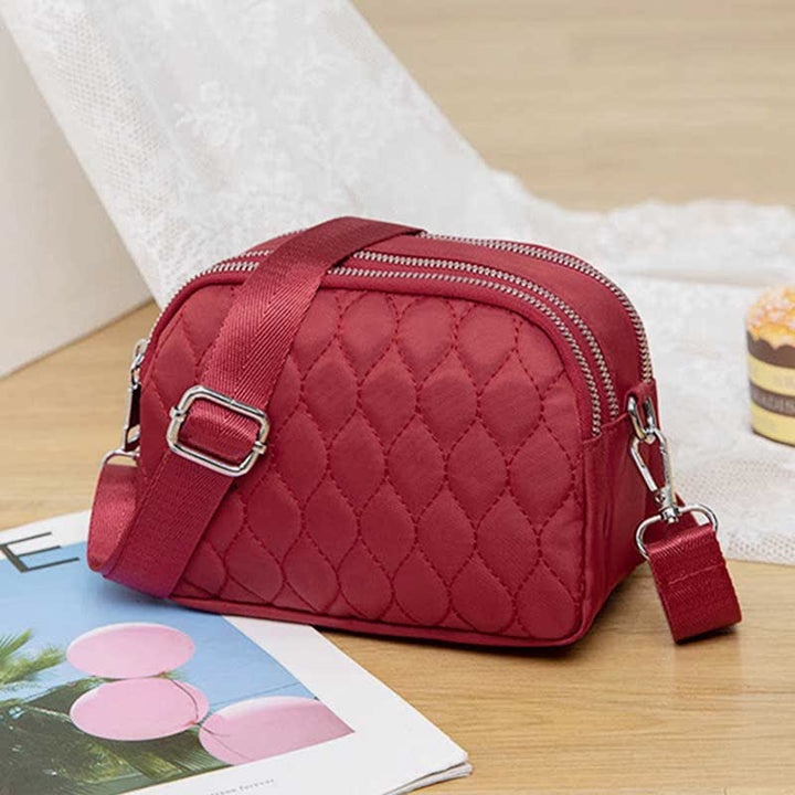 Damen Gesteppte Umhängetasche Dreifach Reißverschluss Kleine Schultertaschen Aus Nylon