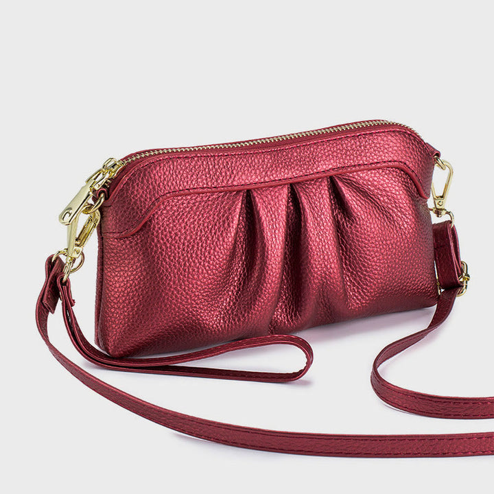 Clutch aus echtem Leder für Damen, Handgelenktasche, Umhängetasche