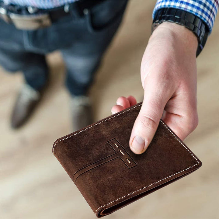 Retro Triple Fold Wallet Herren Dünne Leder Geldbörse