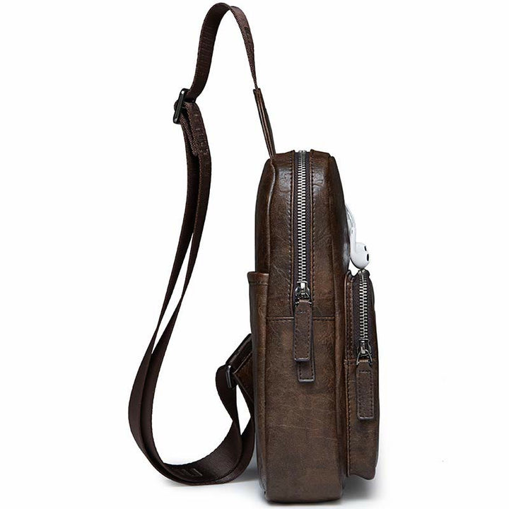 Herren Leder Sling Bag Brusttasche Ein-Schulter-Rucksack Umhängetasche