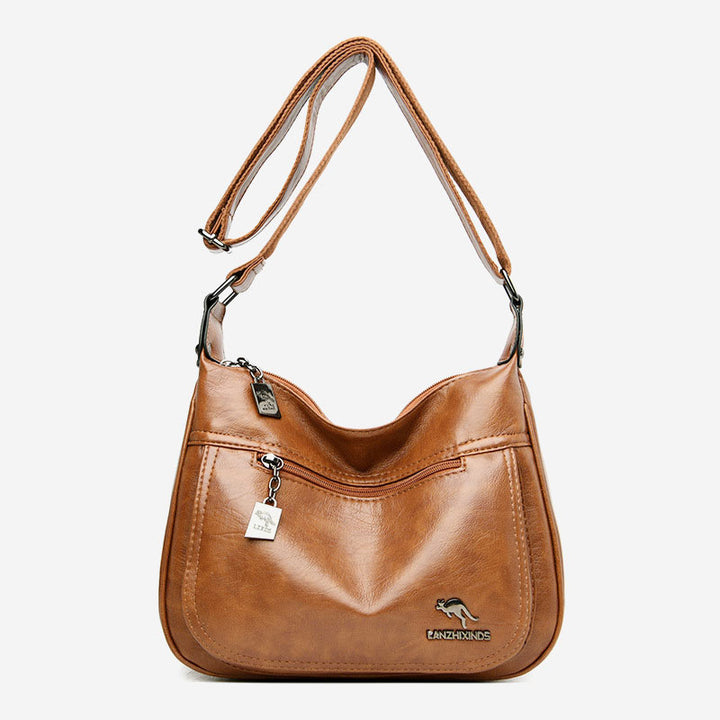 Umhängetasche mit zwei Fächern für Damen, weiches Leder, Damen-Umhängetasche