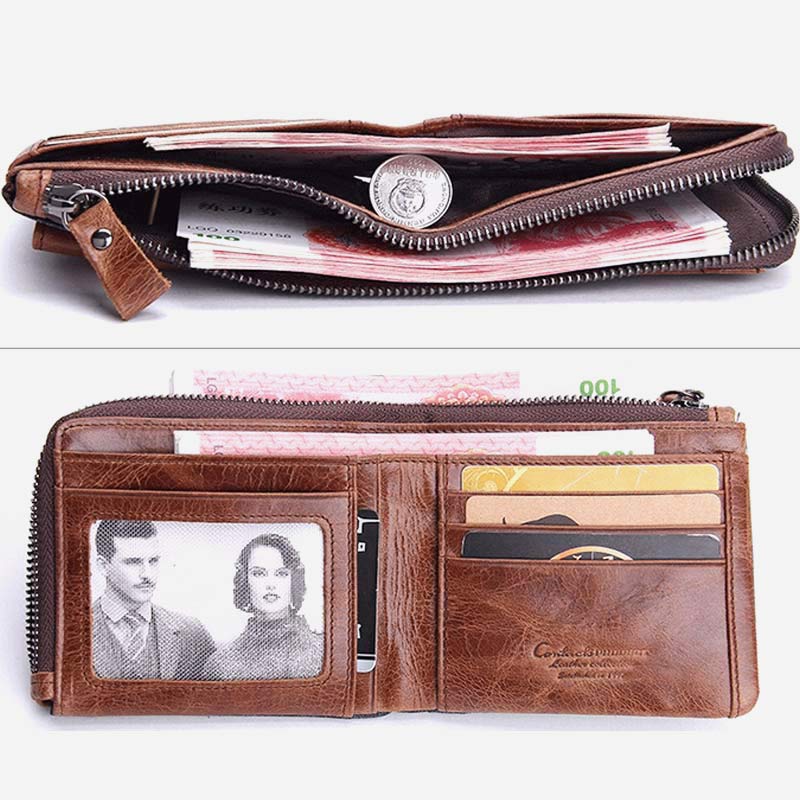 Vintage Leder Geldbörse Super geräumige bifold Kurze Geldbörse für Männer