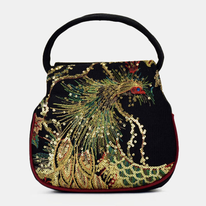 Handtasche aus Segeltuch mit Phönix-Stickerei und Pailletten im Ethno-Stil