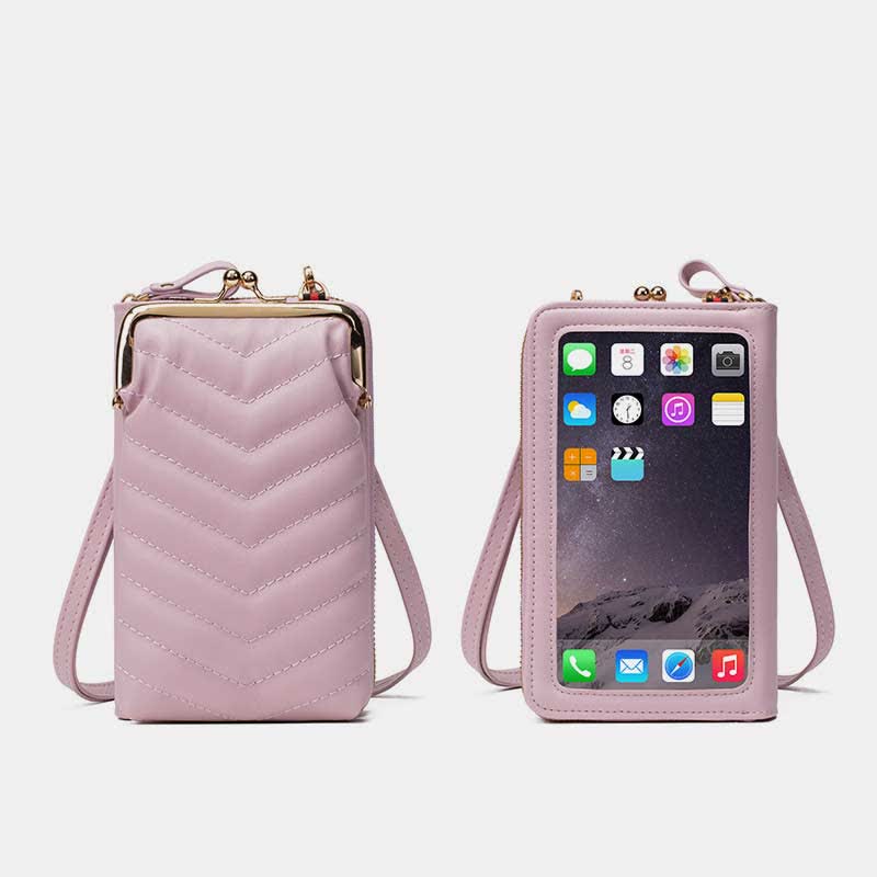 Kleine Crossbody-Handy-Geldbörse für Damen aus gestepptem Leder