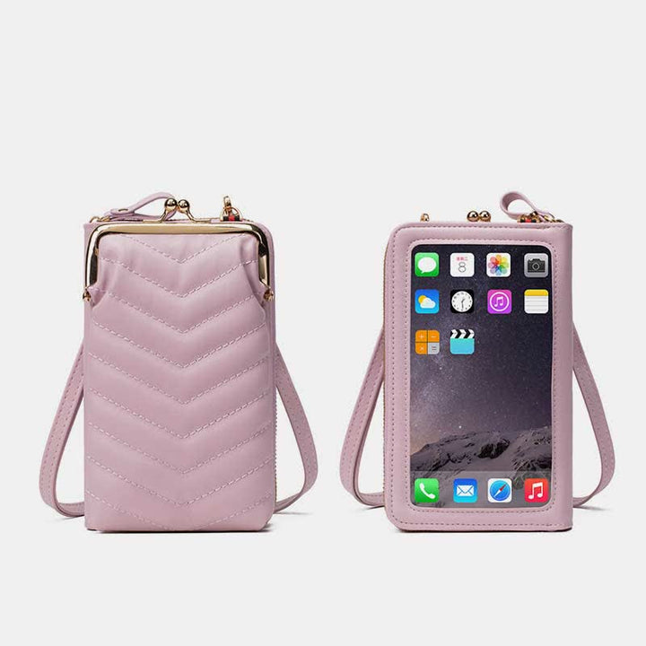 Kleine Crossbody-Handy-Geldbörse für Damen aus gestepptem Leder