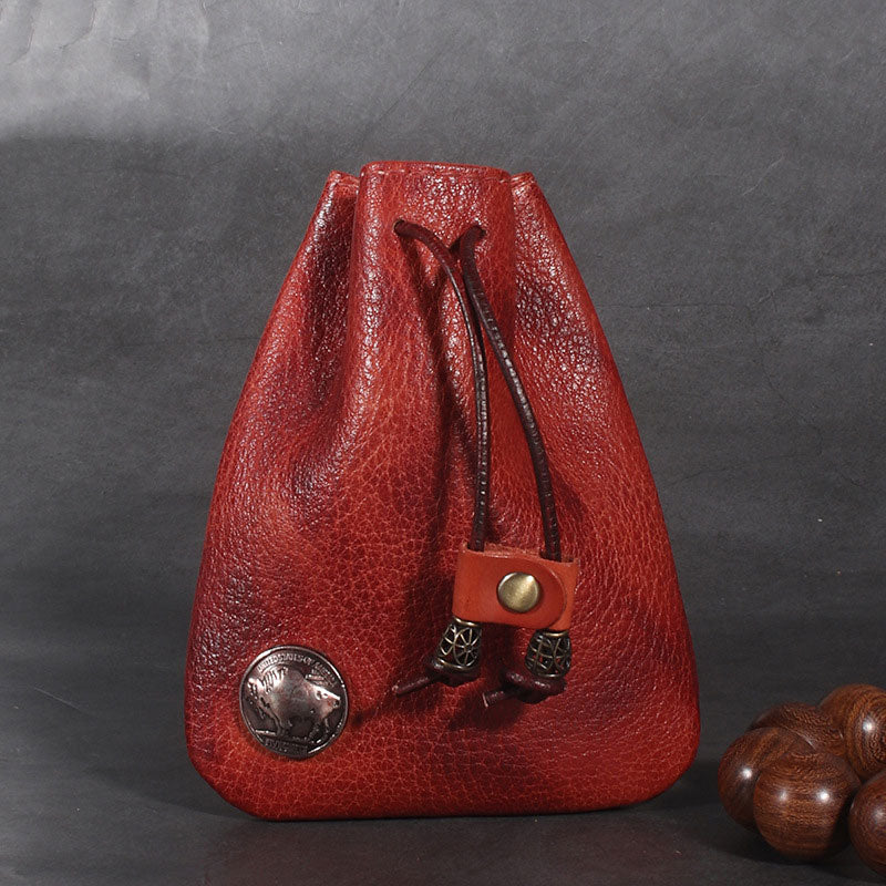 Vielseitig verwendbare Kordelzugtasche aus echtem Leder für Münzen und Schmuck