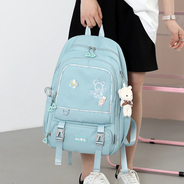 Rucksack für Damen, mehrere Taschen, großes Fassungsvermögen, Polyesterfaser, Schul-Tagesrucksack
