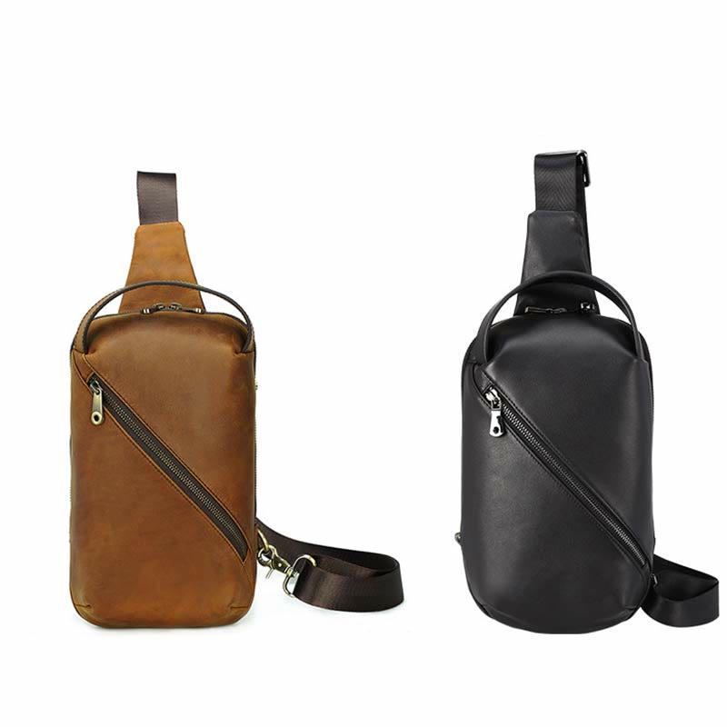 Herren Umhängetasche aus Leder, Schultertasche, Outdoor-Reisetasche, Brusttasche, Daypack
