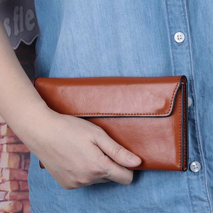 Geldbörse für Damen, schmal, multifunktional, minimalistisch, aus echtem Leder