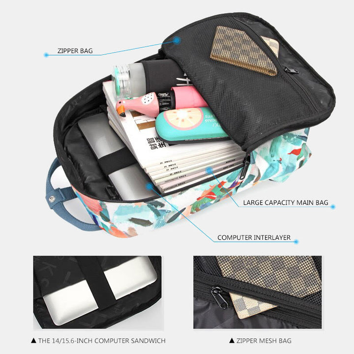 Mehrfarbig bedruckter Laptop-Rucksack, 15,6 Zoll, College-Schule, Büchertasche, Reise-Tagesrucksack