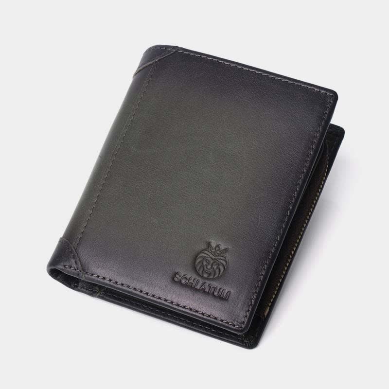 Bifold-Geldbörse aus Leder für Herren mit 2 Ausweisfenstern, Diebstahlschutz, RFID-Blockierung