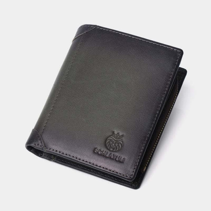 Bifold-Geldbörse aus Leder für Herren mit 2 Ausweisfenstern, Diebstahlschutz, RFID-Blockierung