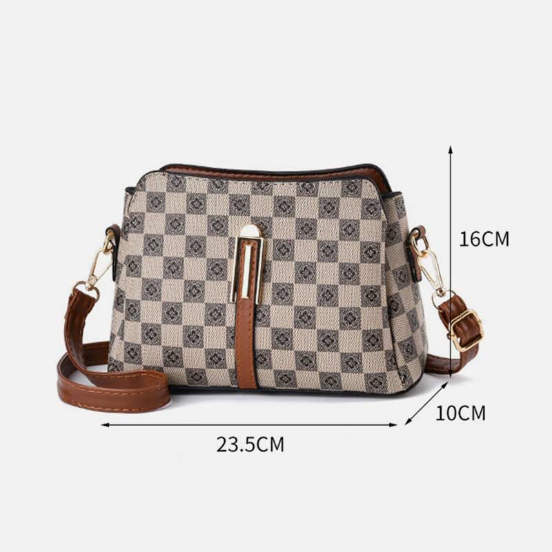 Dreifach karierte Satchel Damen Leder schicke Umhängetasche
