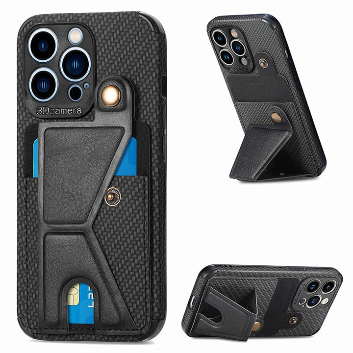 Stoßfeste, staubdichte Leder-Telefonhülle für iPhone mit Kartensteckplatz und Ständer