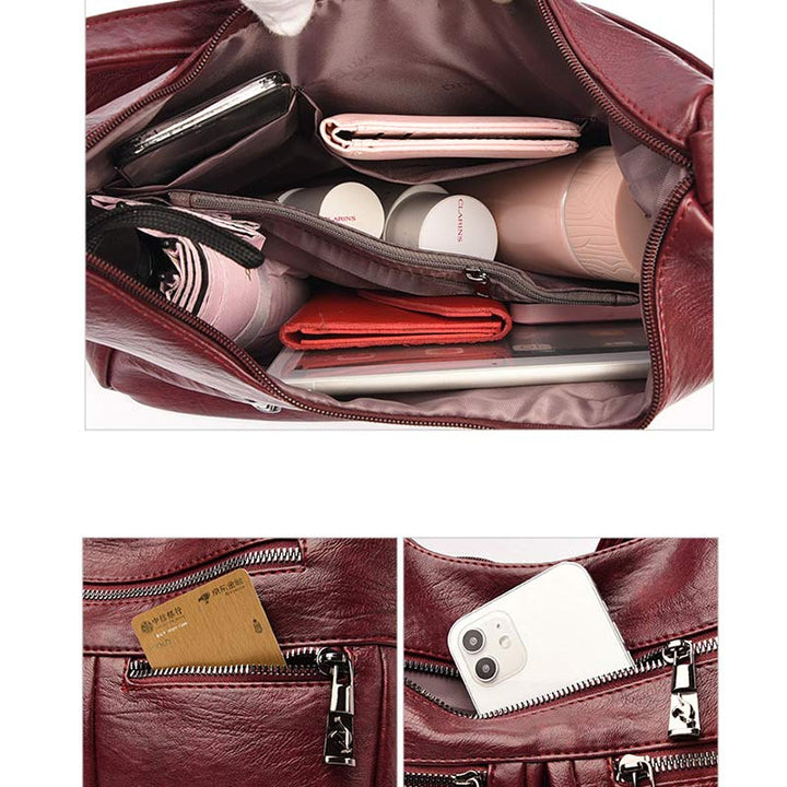 3-Wege-Rucksack mit mehreren Taschen, Umhängetasche aus Leder mit Reißverschluss