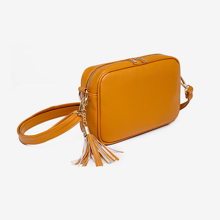 Umhängetasche für Damen mit Quaste, einfarbig, lässige Ledertasche